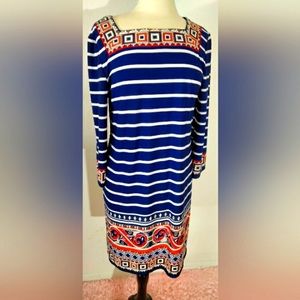 Tiana women navy blue striped white and orange floral size 12 like new